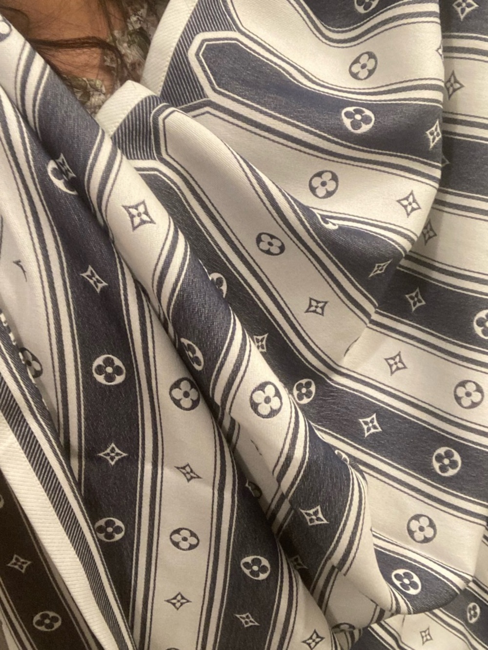 Louis Vuitton Striped Monogram Throw Blanket - Navy & Cream